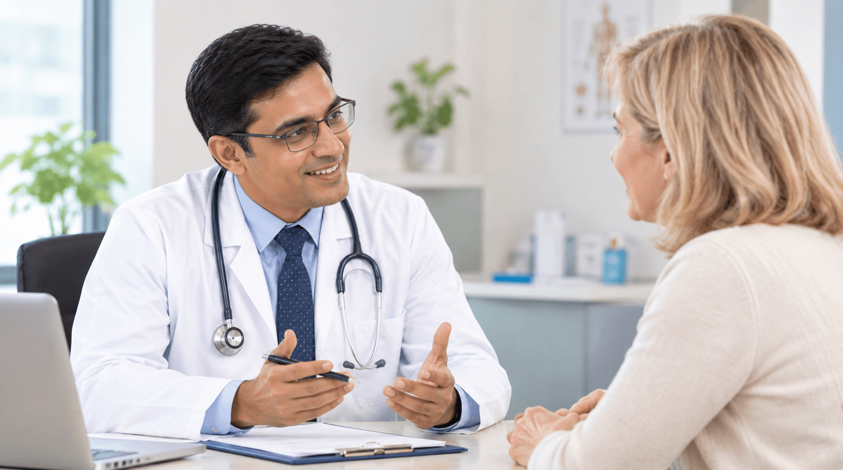 woman having a consultation with a male doctor