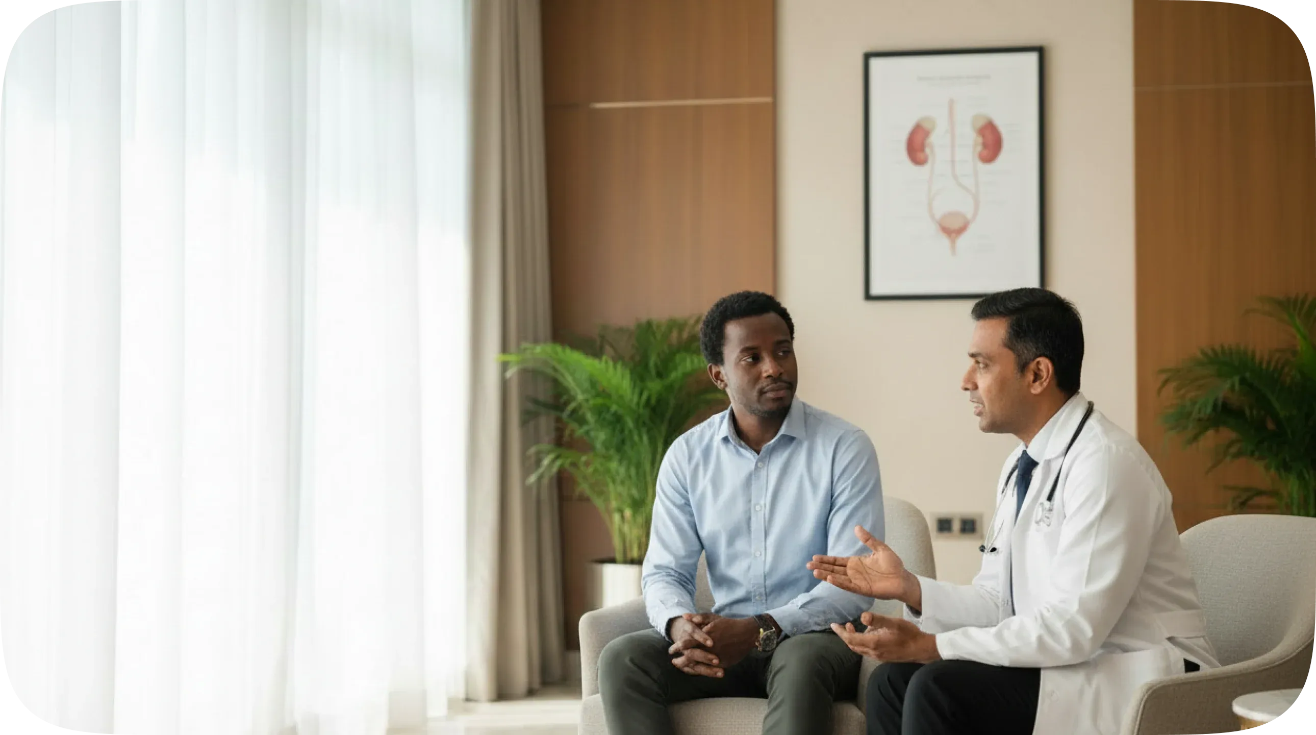 Doctor discussing treatment and care with a patient.