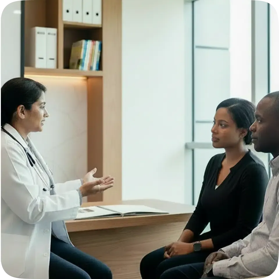 Doctor consulting with a couple about kidney cancer treatment